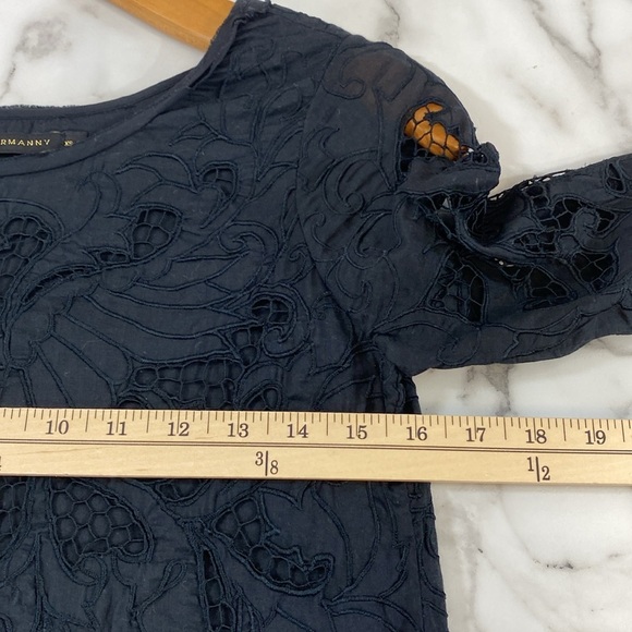 Paula Hermanny Shift Mini Dress Womens Size XS Black Lace Long Sleeves Cocktail - Picture 8 of 9